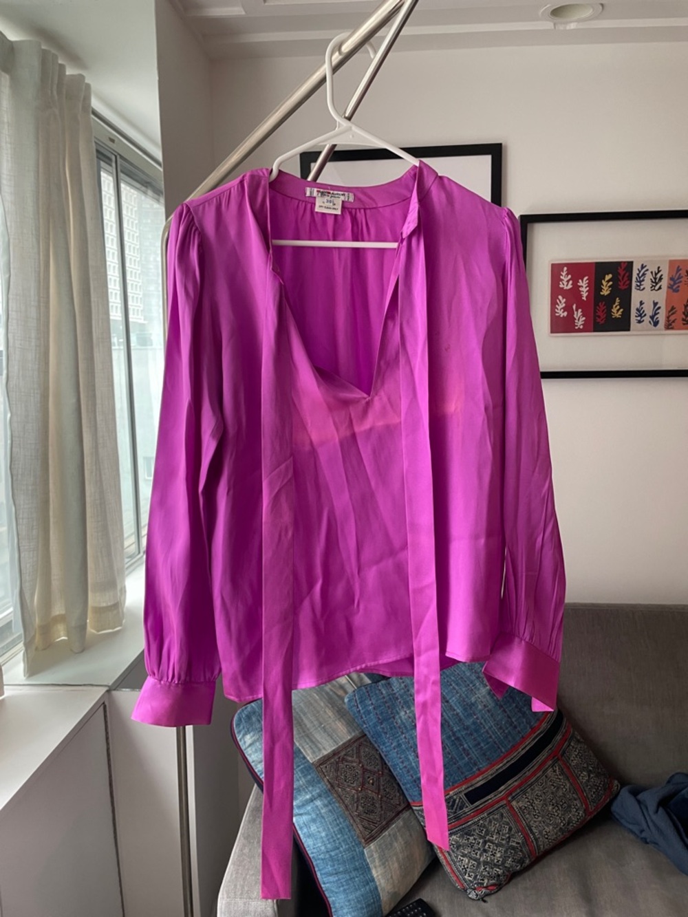 Vintage Saint Laurent Silk Tie-Neck Blouse in Fuchsia - Picture 8 of 13